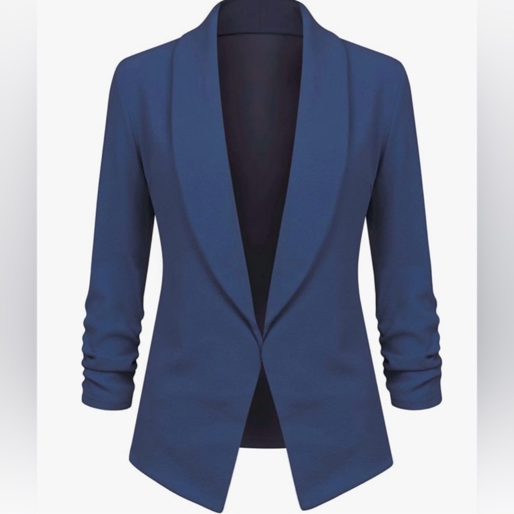 Women 3/4 Sleeve Blazer Open Front Cardigan Jacket Work Office Blazer -denim